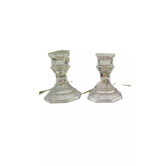 Taper Candle Holders Set Of 2 Clear Glass Candlestick Holder 4” Tall NEW NWT - Picture 5 of 10